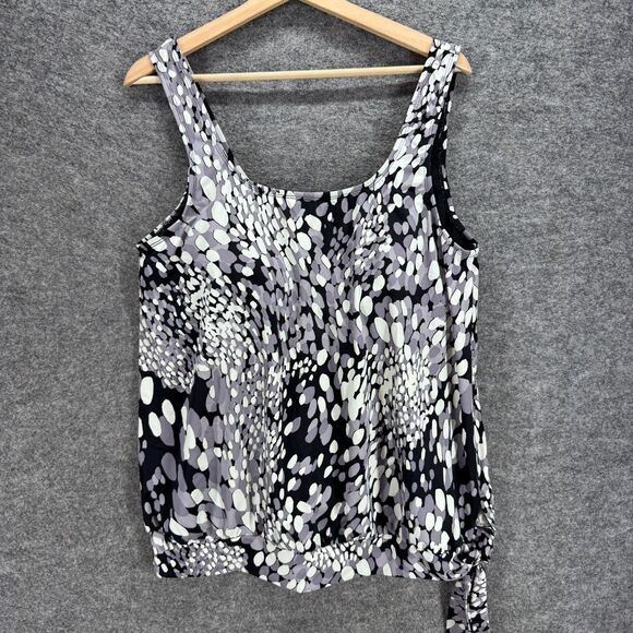Beach Belle Tankini Top Women 18 Plus Gray Geometric Sleeveless Wide Strap - Picture 1 of 4